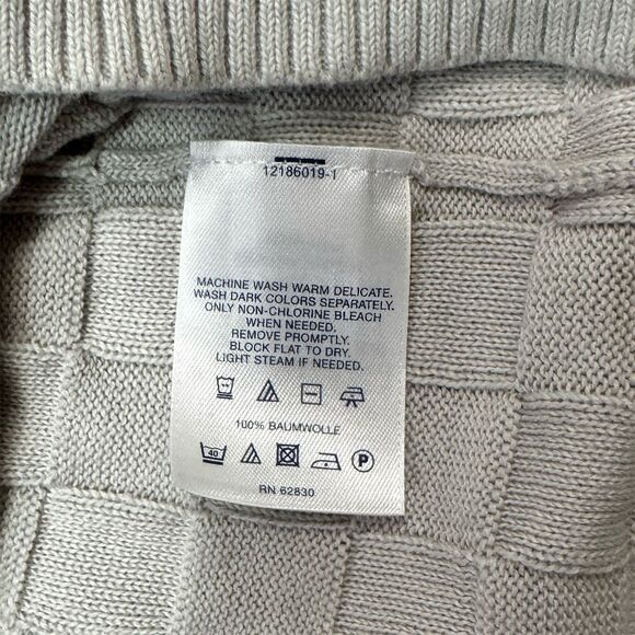 Lands' End Men's V-Neck Sweater LT White Checkered Long Sleeve Pullover - Picture 6 of 7